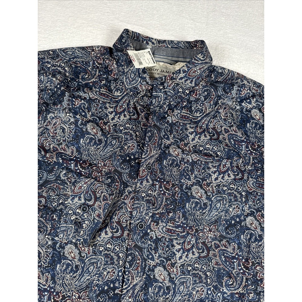 New! Cody James Mens Medium Button Up Patriot Paisley Western Shirt Blue Red